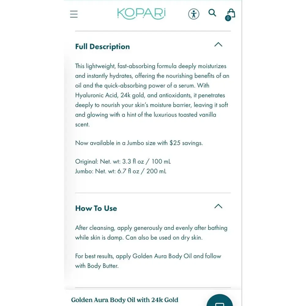 Kopari Golden Aura Body Oil with 24k Gold & Hyaluronic Acid